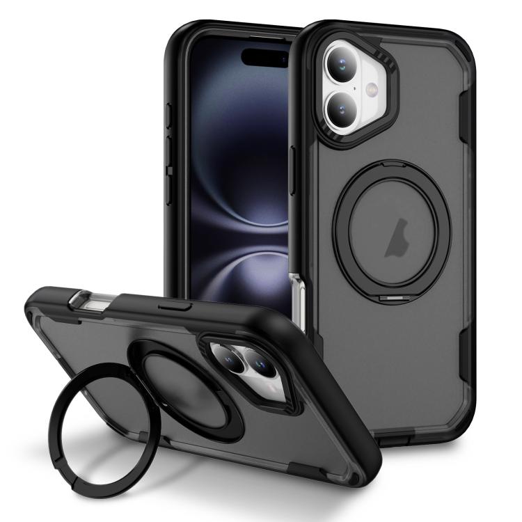 Funda protectora MagSafe para iPhone 16 Plus (negro + gris transparente)