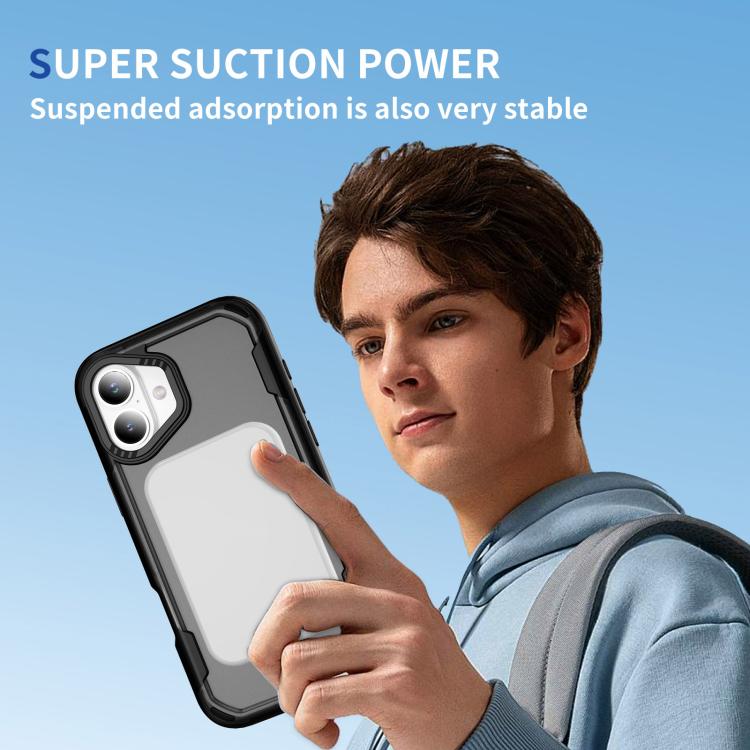 Funda protectora MagSafe para iPhone 16 Plus (negro + gris transparente)