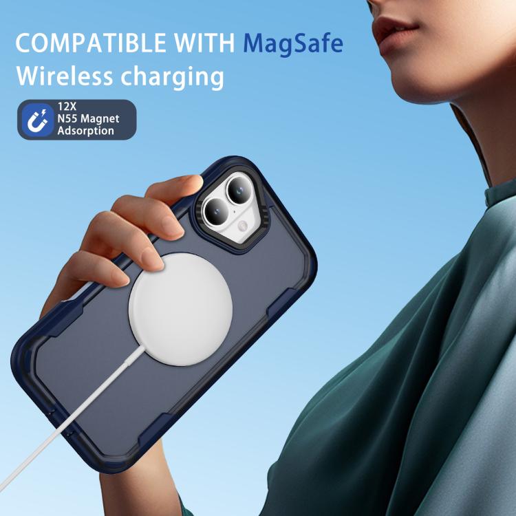 Funda protectora MagSafe para iPhone 16 Plus (azul + azul transparente)