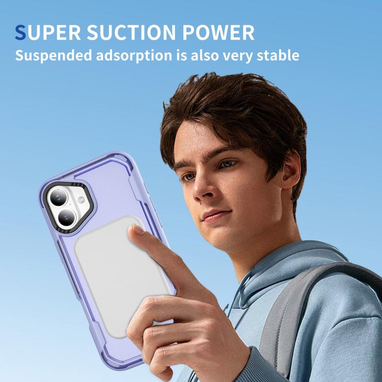 Funda protectora MagSafe para iPhone 16 Plus (morado claro y morado transparente)