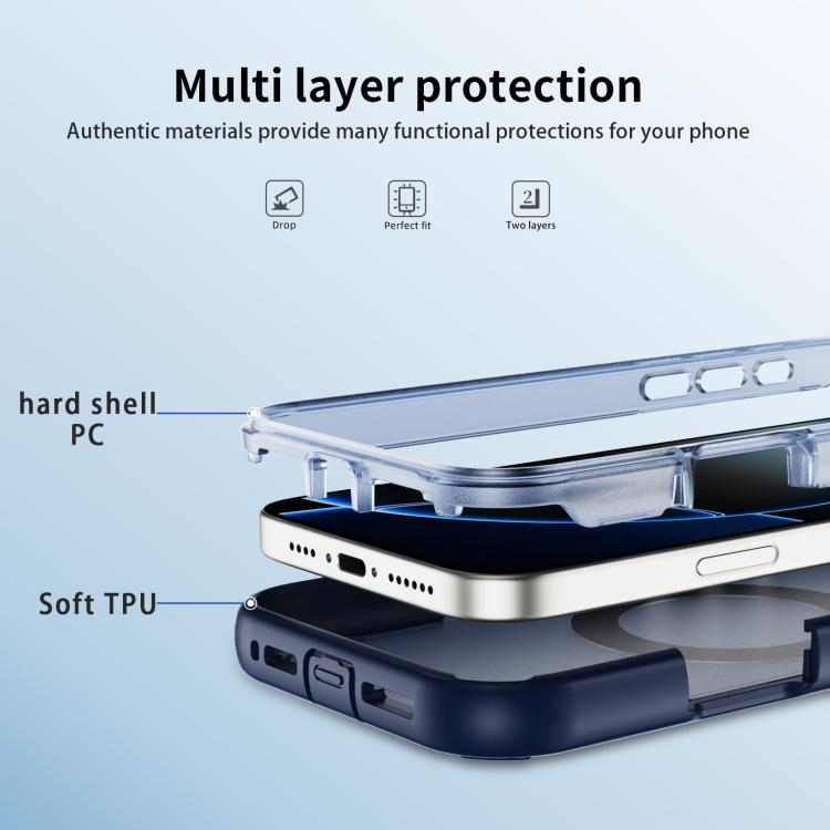 Funda protectora MagSafe para iPhone 16 Pro Max (azul + azul transparente)