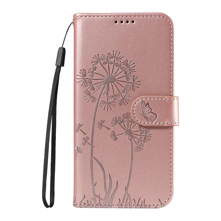 Funda de cuero con tapa y diseño de diente de león en relieve para Samsung Galaxy S25 FE 5G (oro rosa)