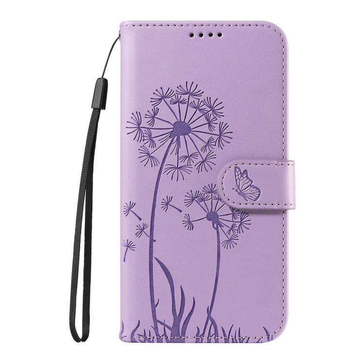 Funda de cuero con tapa y estampado de diente de león para Samsung Galaxy S25 FE 5G (morado)