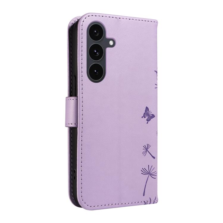Funda de cuero con tapa y estampado de diente de león para Samsung Galaxy S25 FE 5G (morado)