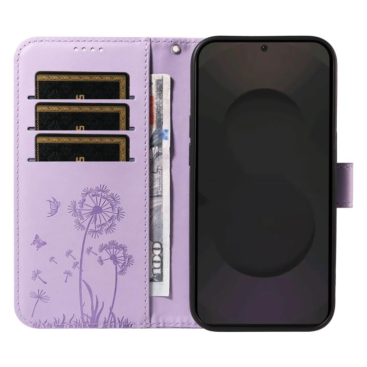 Funda de cuero con tapa y estampado de diente de león para Samsung Galaxy S25 FE 5G (morado)