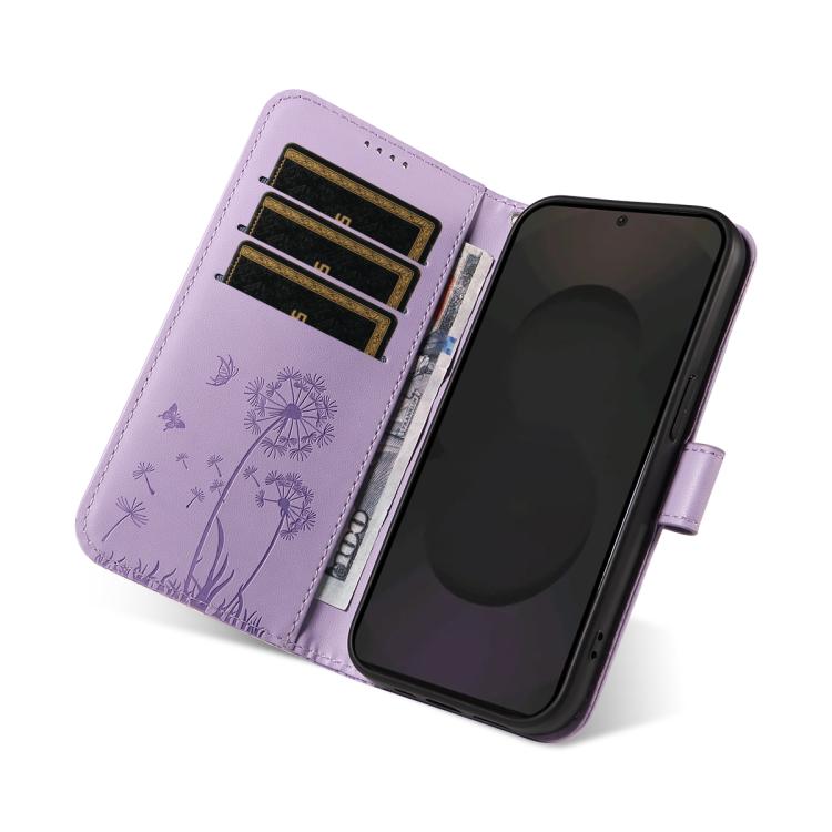 Funda de cuero con tapa y estampado de diente de león para Samsung Galaxy S25 FE 5G (morado)