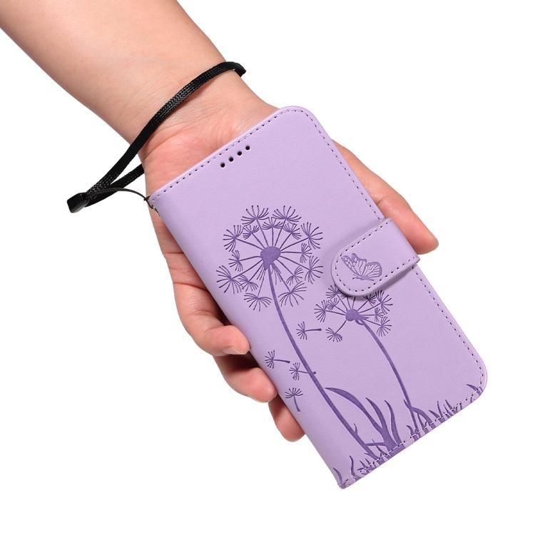 Funda de cuero con tapa y estampado de diente de león para Samsung Galaxy S25 FE 5G (morado)