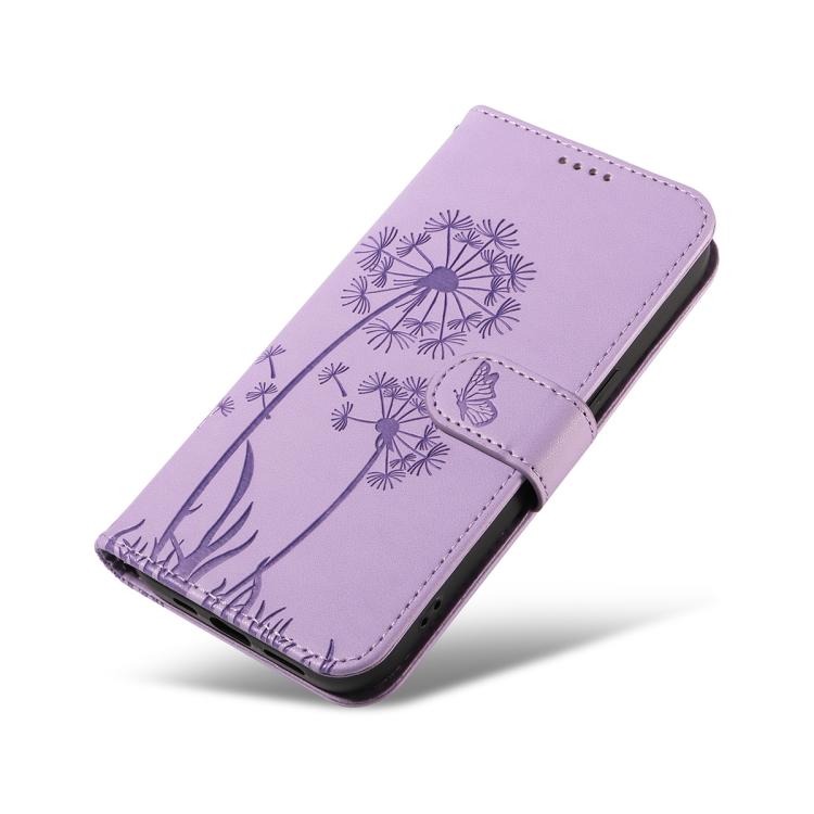 Funda de cuero con tapa y estampado de diente de león para Samsung Galaxy S25 FE 5G (morado)