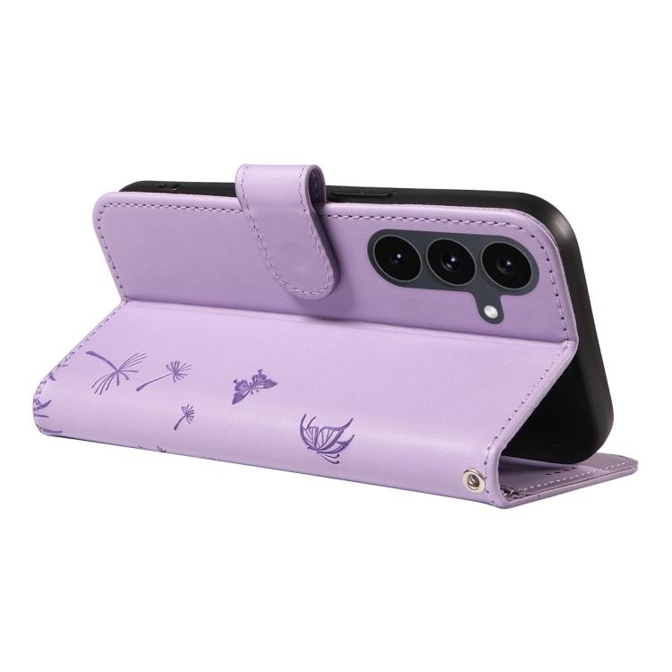 Funda de cuero con tapa y estampado de diente de león para Samsung Galaxy S25 FE 5G (morado)