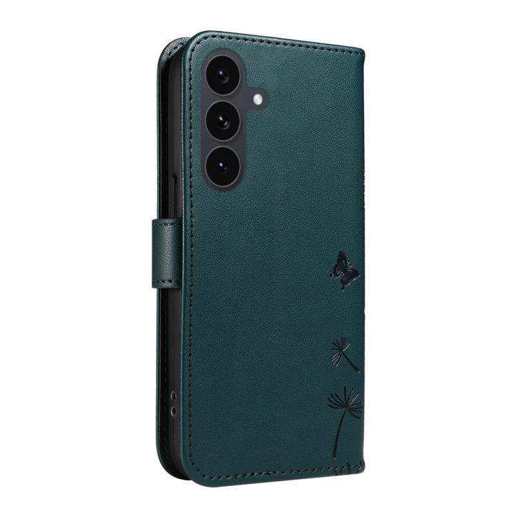 Funda de cuero con tapa y estampado de diente de león en relieve para Samsung Galaxy S25 FE 5G (azul)