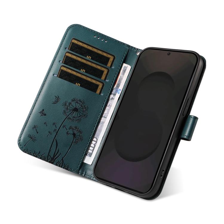 Funda de cuero con tapa y estampado de diente de león en relieve para Samsung Galaxy S25 FE 5G (azul)