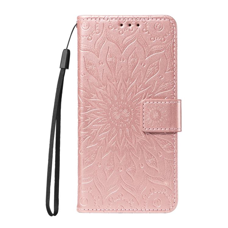 Funda de cuero con tapa y estampado de girasoles en relieve para Samsung Galaxy S25 FE 5G (oro rosa)