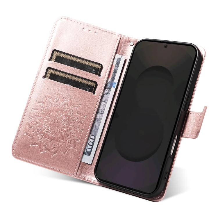 Funda de cuero con tapa y estampado de girasoles en relieve para Samsung Galaxy S25 FE 5G (oro rosa)