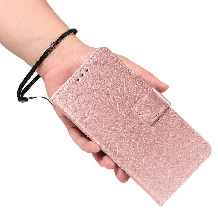 Funda de cuero con tapa y estampado de girasoles en relieve para Samsung Galaxy S25 FE 5G (oro rosa)