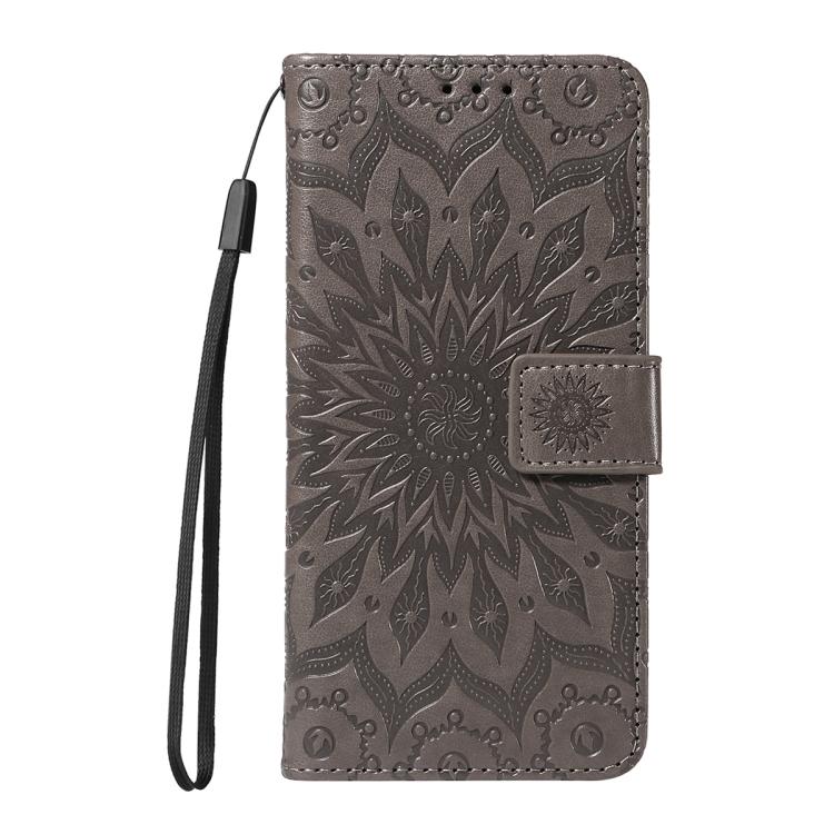 Funda de cuero con tapa y estampado de girasoles en relieve para Samsung Galaxy S25 FE 5G (gris)