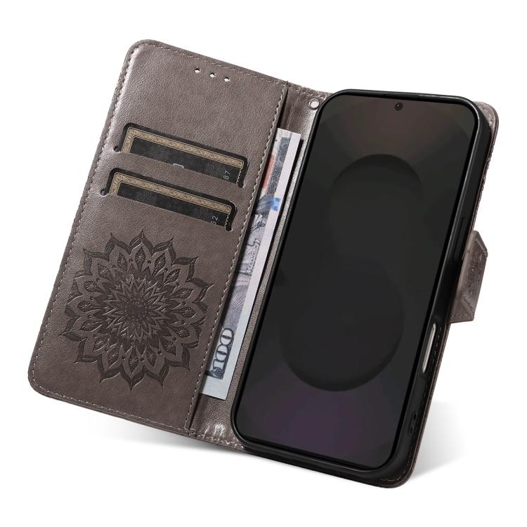 Funda de cuero con tapa y estampado de girasoles en relieve para Samsung Galaxy S25 FE 5G (gris)