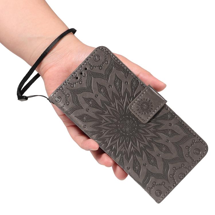 Funda de cuero con tapa y estampado de girasoles en relieve para Samsung Galaxy S25 FE 5G (gris)