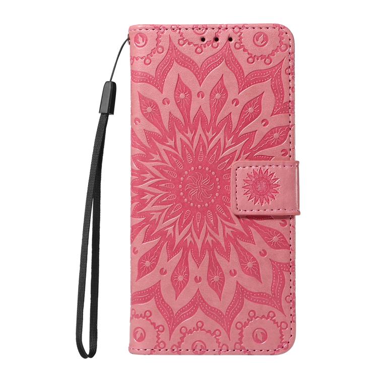 Funda de cuero con tapa y estampado de girasoles en relieve para Samsung Galaxy S25 FE 5G (rosa)