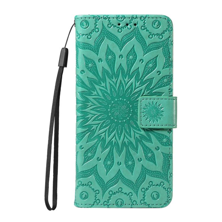 Funda de cuero con tapa y estampado de girasol en relieve para Samsung Galaxy S25 FE 5G (verde)