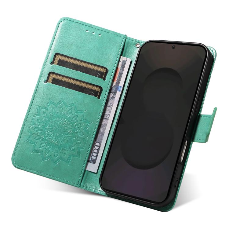 Funda de cuero con tapa y estampado de girasol en relieve para Samsung Galaxy S25 FE 5G (verde)