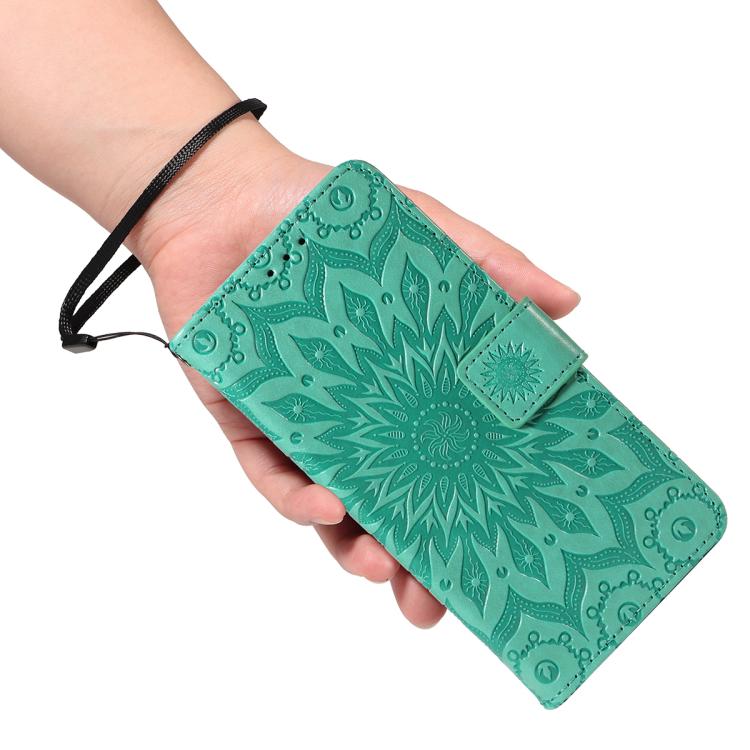 Funda de cuero con tapa y estampado de girasol en relieve para Samsung Galaxy S25 FE 5G (verde)