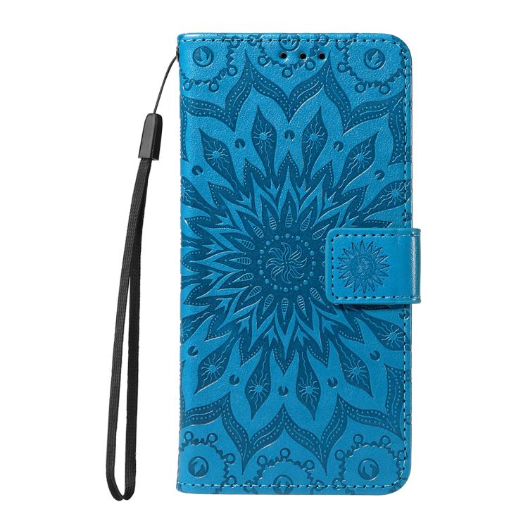 Funda de cuero con tapa y estampado de girasoles en relieve para Samsung Galaxy S25 FE 5G (azul)