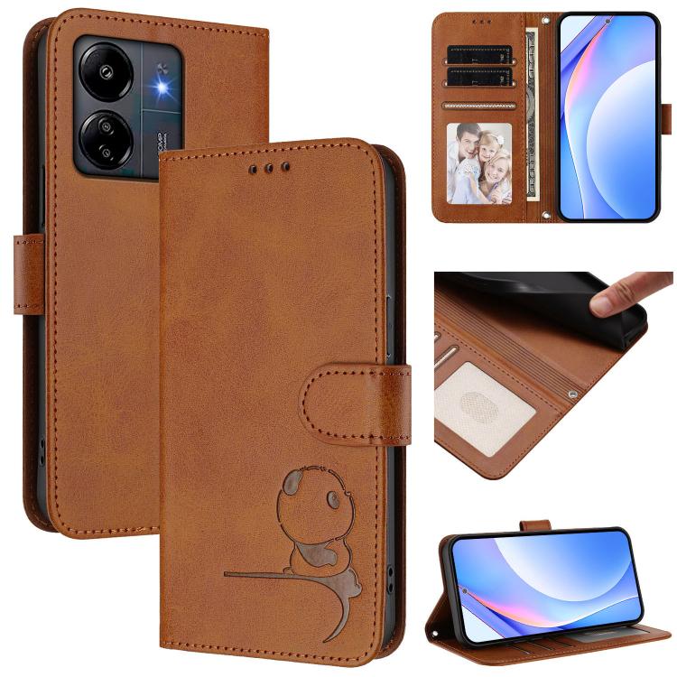 Funda de cuero con relieve RFID y cordón para Redmi 13C 4G / 5G / Poco C65 (marrón)