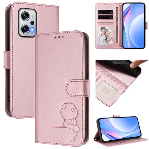 Funda de cuero con relieve RFID y cordón para Redmi Note 12T Pro / Poco X4 GT (rosa)