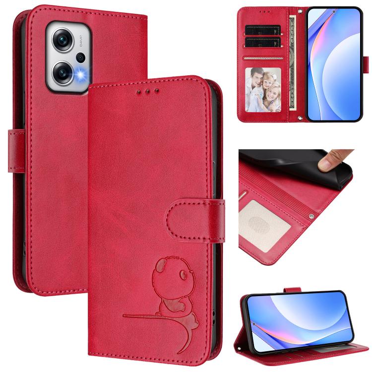Funda de cuero RFID con estampado de panda y cordón para Redmi Note 12T Pro / Poco X4 GT (rosa)