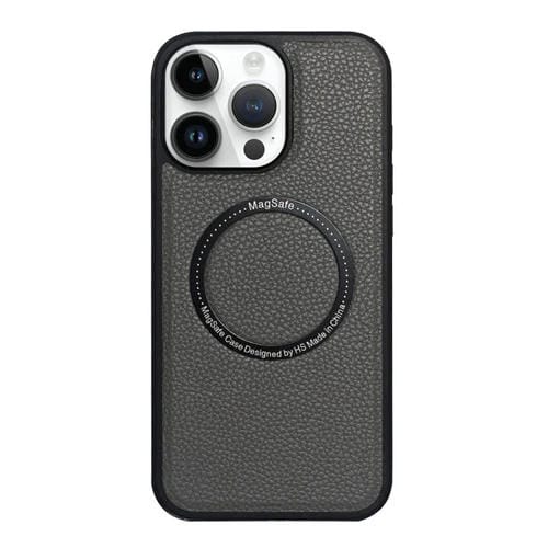 Funda trasera MagSafe de PU con textura de lichi para iPhone 13 Pro (gris)