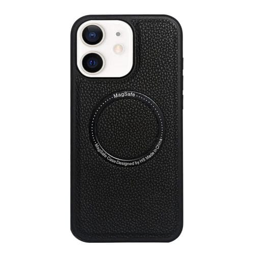 Funda trasera MagSafe de PU con textura de lichi para iPhone 11 (negra)