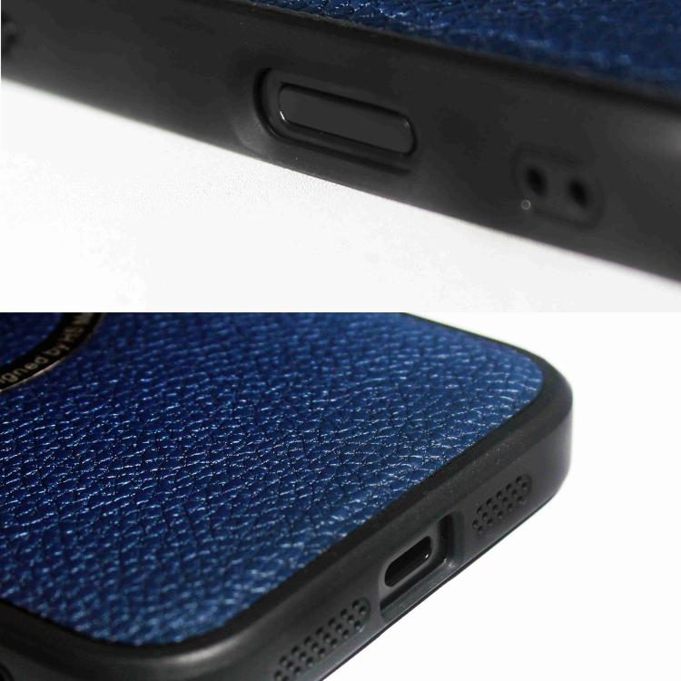 Funda trasera MagSafe de PU con textura de lichi para iPhone 15 (negra)