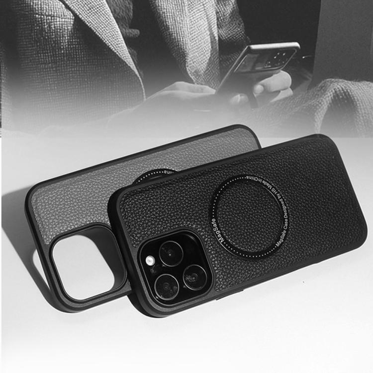 Funda trasera MagSafe de PU con textura de lichi para iPhone 15 (azul)