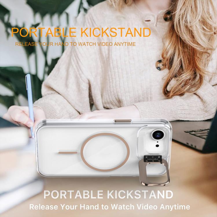 Funda para iPhone 16e con marco de lente MagSafe transparente y brillante (naranja)