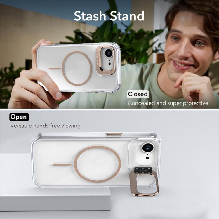 Funda para iPhone 16e con marco de lente MagSafe transparente y brillante (negro)