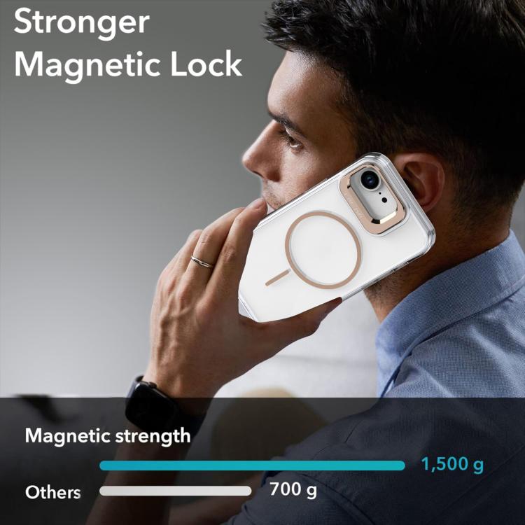 Funda para iPhone 16e con marco de lente MagSafe transparente y brillante (negro)