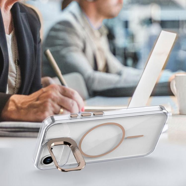 Funda para iPhone 16e con marco de lente MagSafe transparente y brillante (blanco)