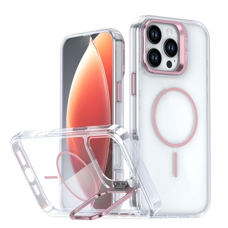 Funda para iPhone 16 Pro Max con marco de lente MagSafe transparente y brillante (rosa)