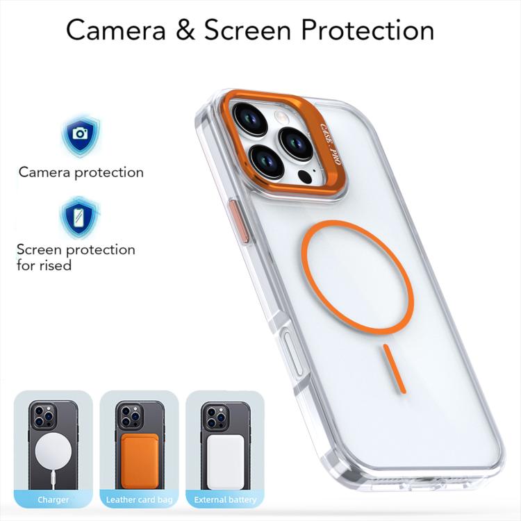 Funda para iPhone 16 Pro Max con marco de lente MagSafe transparente y brillante (azul)