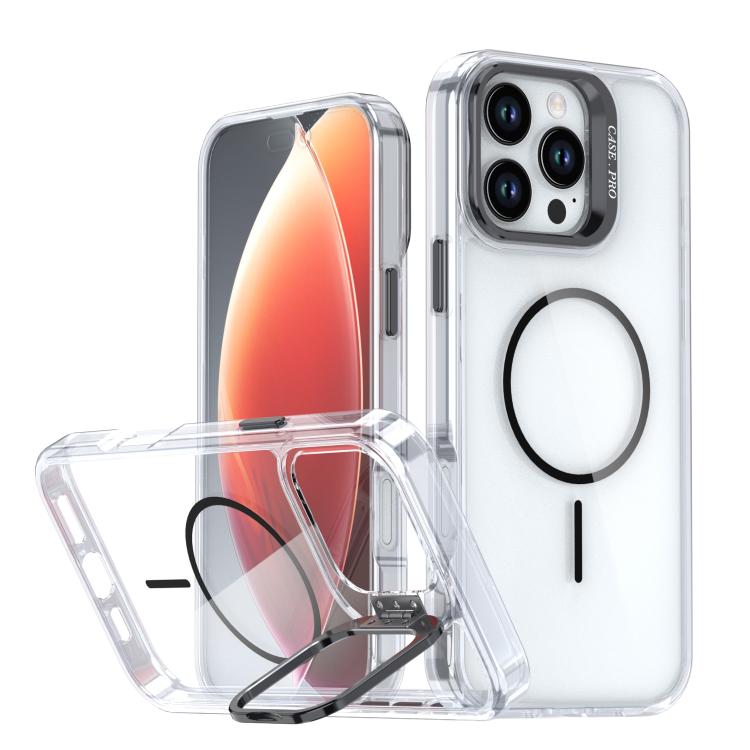 Funda para iPhone 16 Pro Max con marco de lente MagSafe transparente y brillante (negro)