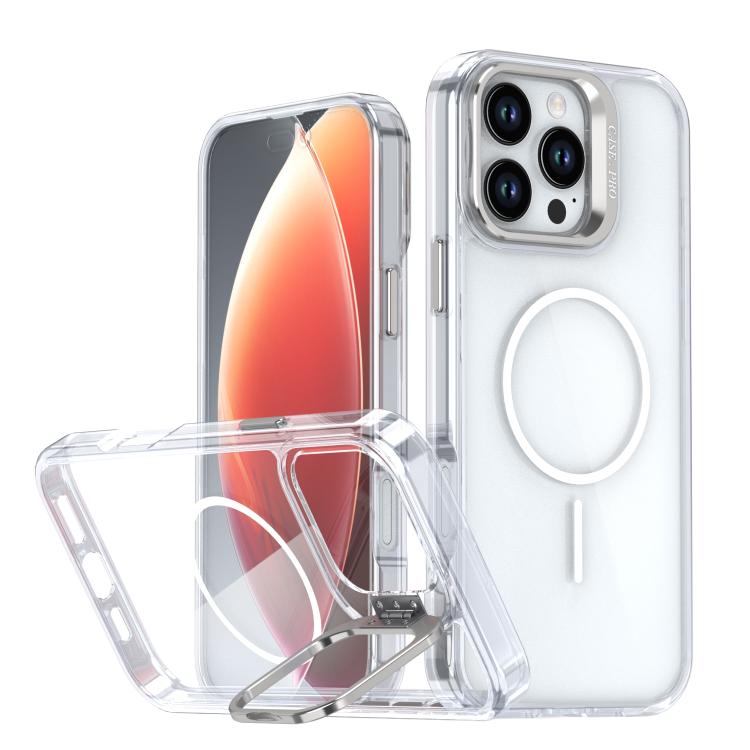 Funda para iPhone 16 Pro Max con marco de lente MagSafe transparente y brillante (blanco)