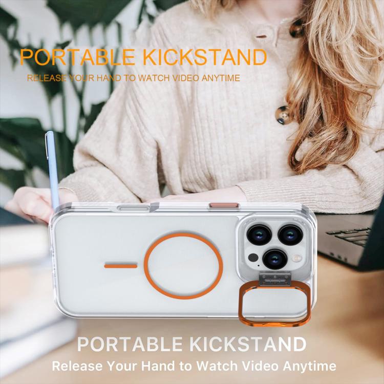 Funda para iPhone 16 Pro Max con marco de lente MagSafe transparente y brillante (blanco)