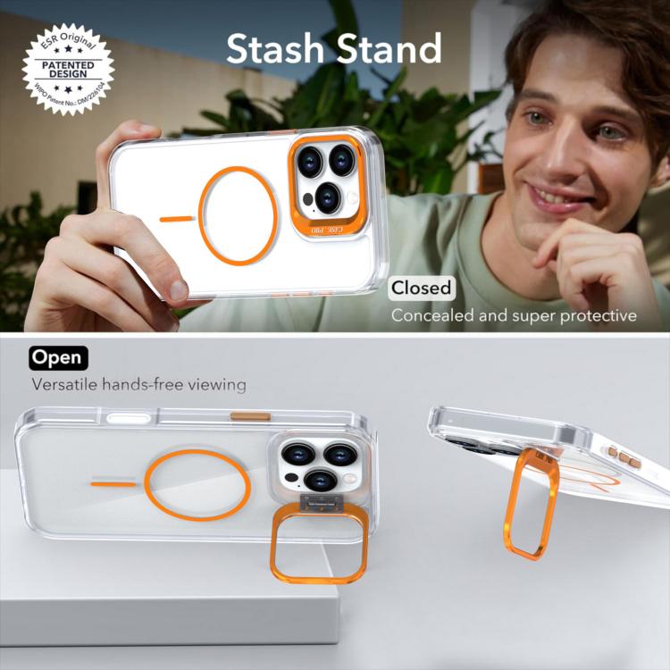 Funda para iPhone 16 Pro Max con marco de lente MagSafe transparente y brillante (blanco)