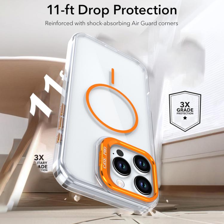 Funda para iPhone 16 Pro Max con marco de lente MagSafe transparente y brillante (blanco)