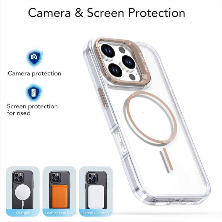 Funda para iPhone 16 Pro con marco de lente MagSafe transparente y brillante (blanco)