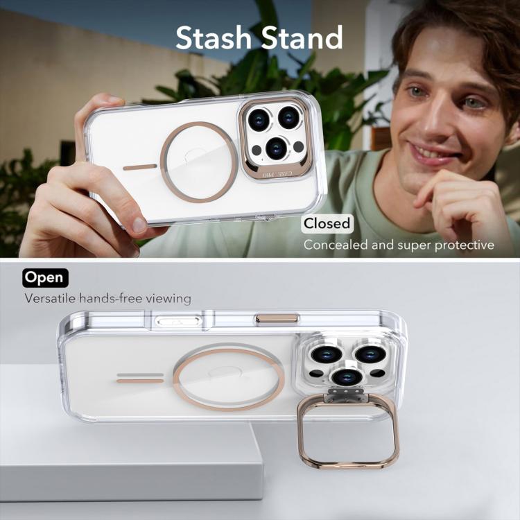 Funda para iPhone 16 Pro con marco de lente MagSafe transparente y brillante (blanco)
