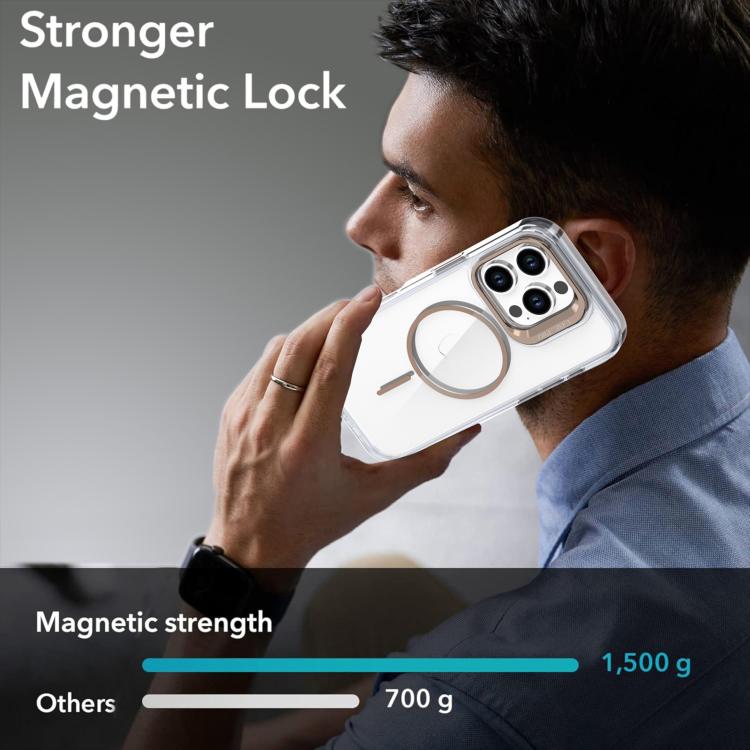Funda para iPhone 16 Pro con marco de lente MagSafe transparente y brillante (blanco)