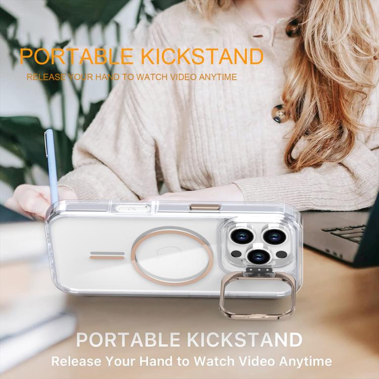 Funda para iPhone 16 Pro con marco de lente MagSafe transparente y brillante (blanco)