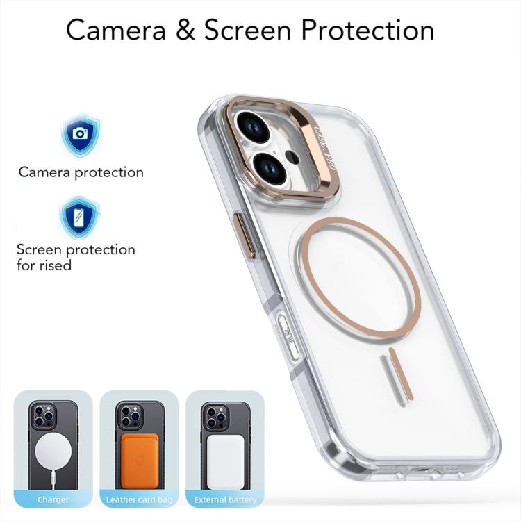 Funda para iPhone 16 Plus con marco de lente MagSafe transparente y brillante (rosa)