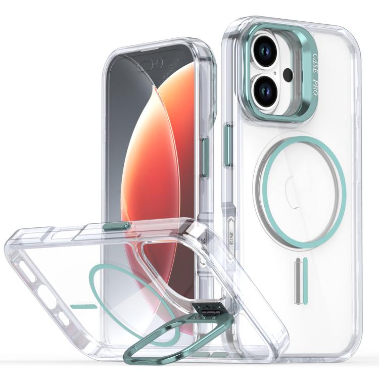 Funda para iPhone 16 con marco de lente MagSafe transparente y brillante (azul)